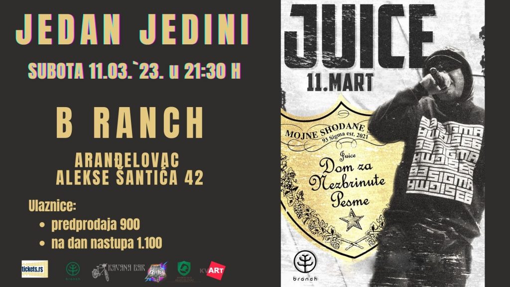 Jedan od najpoznatijih repera na Balkanu JUICE nastupa u Aranđelovcu, u B Ranch hali